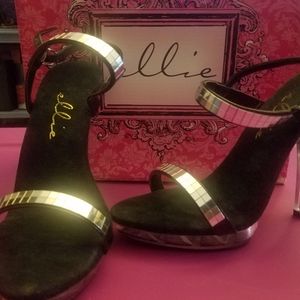 Ellie Black/ Clear low platform, Mirror Trim Heels